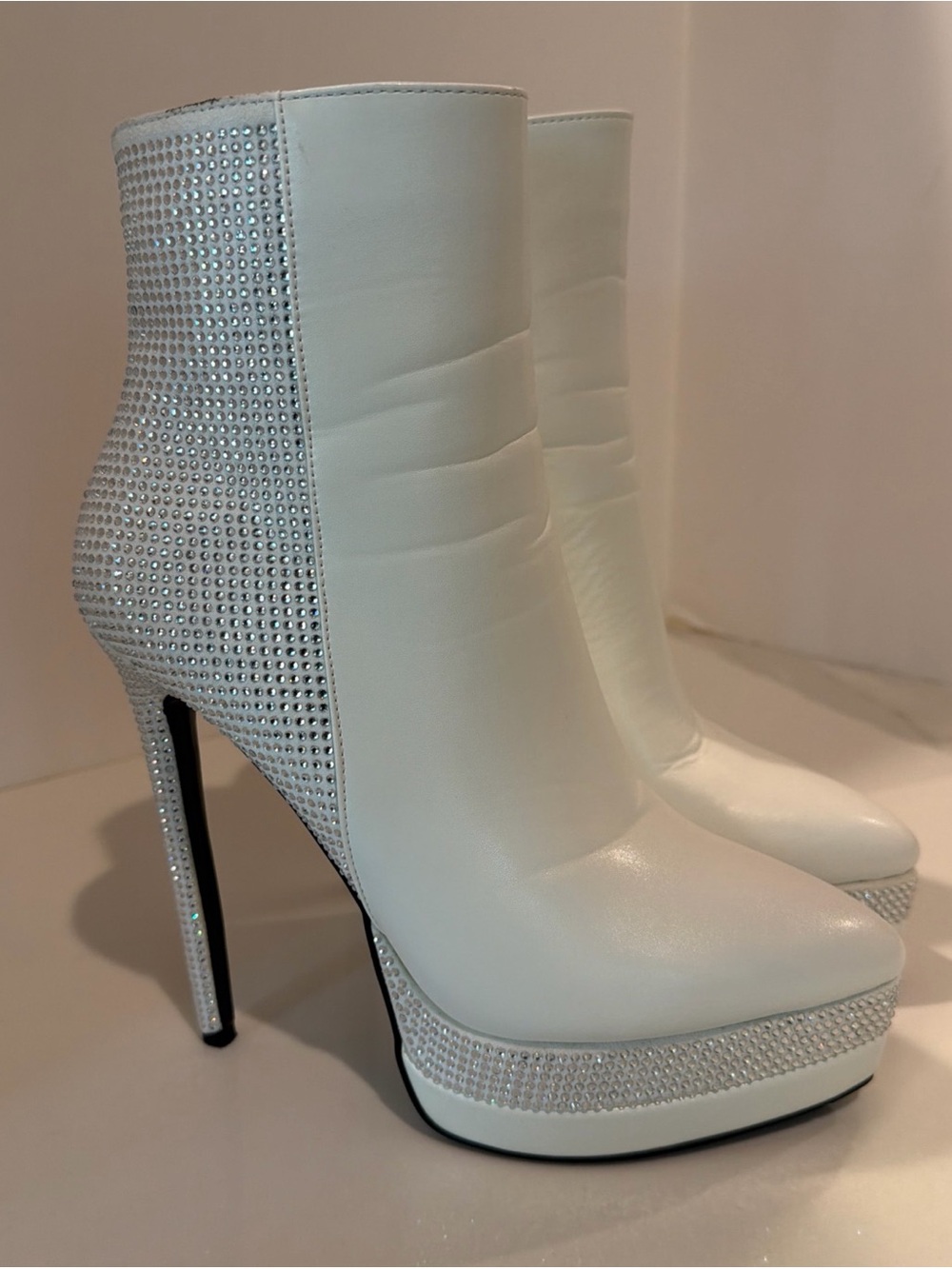 London Rag Women’s White Crystal Embellished Platform Ankle Boots